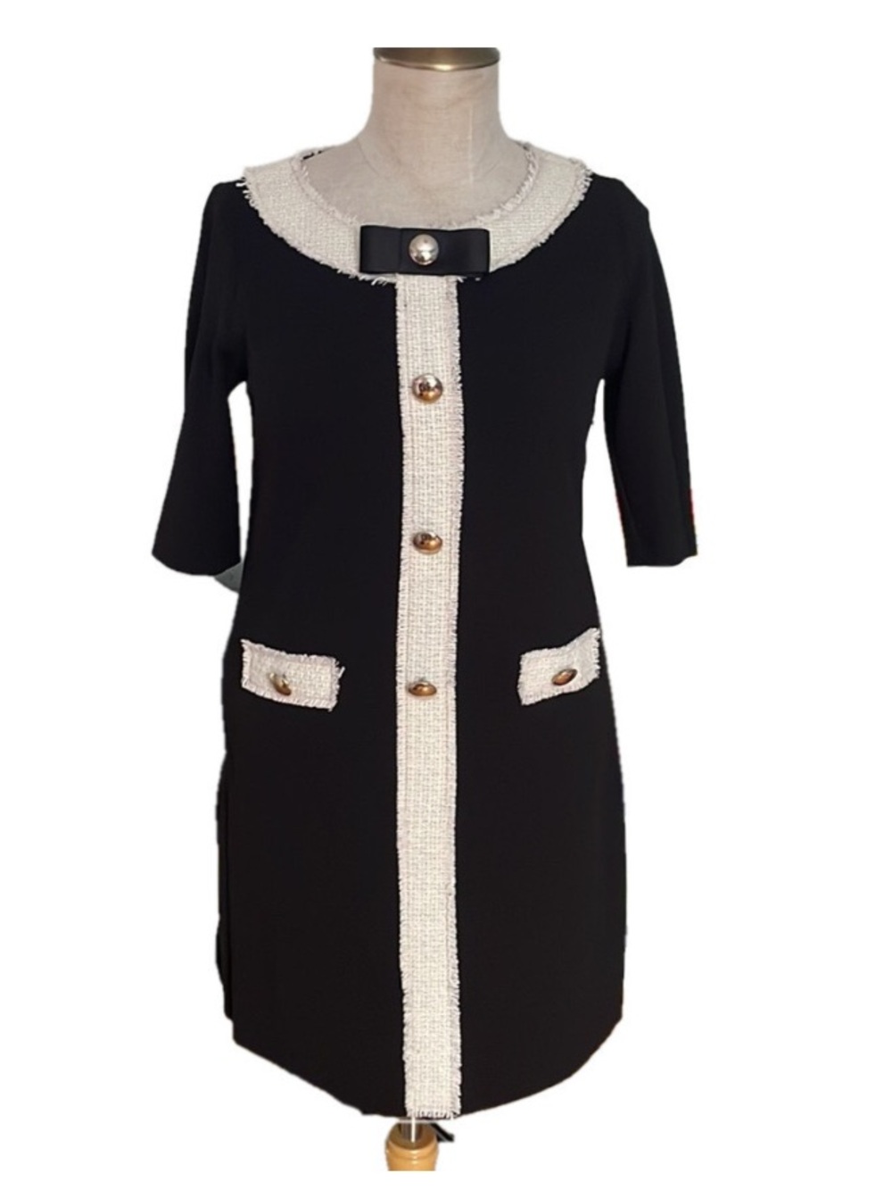 Rinascimento Black Mini Dress with Cream Trim - Picture 2 of 8